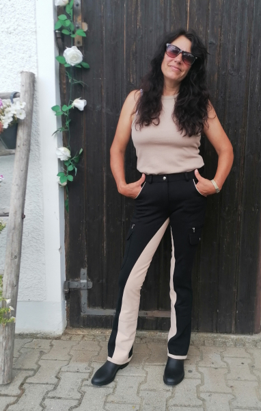 Damen Jodhpurhose  "Cargo" in Schwarz-Camel Neu!